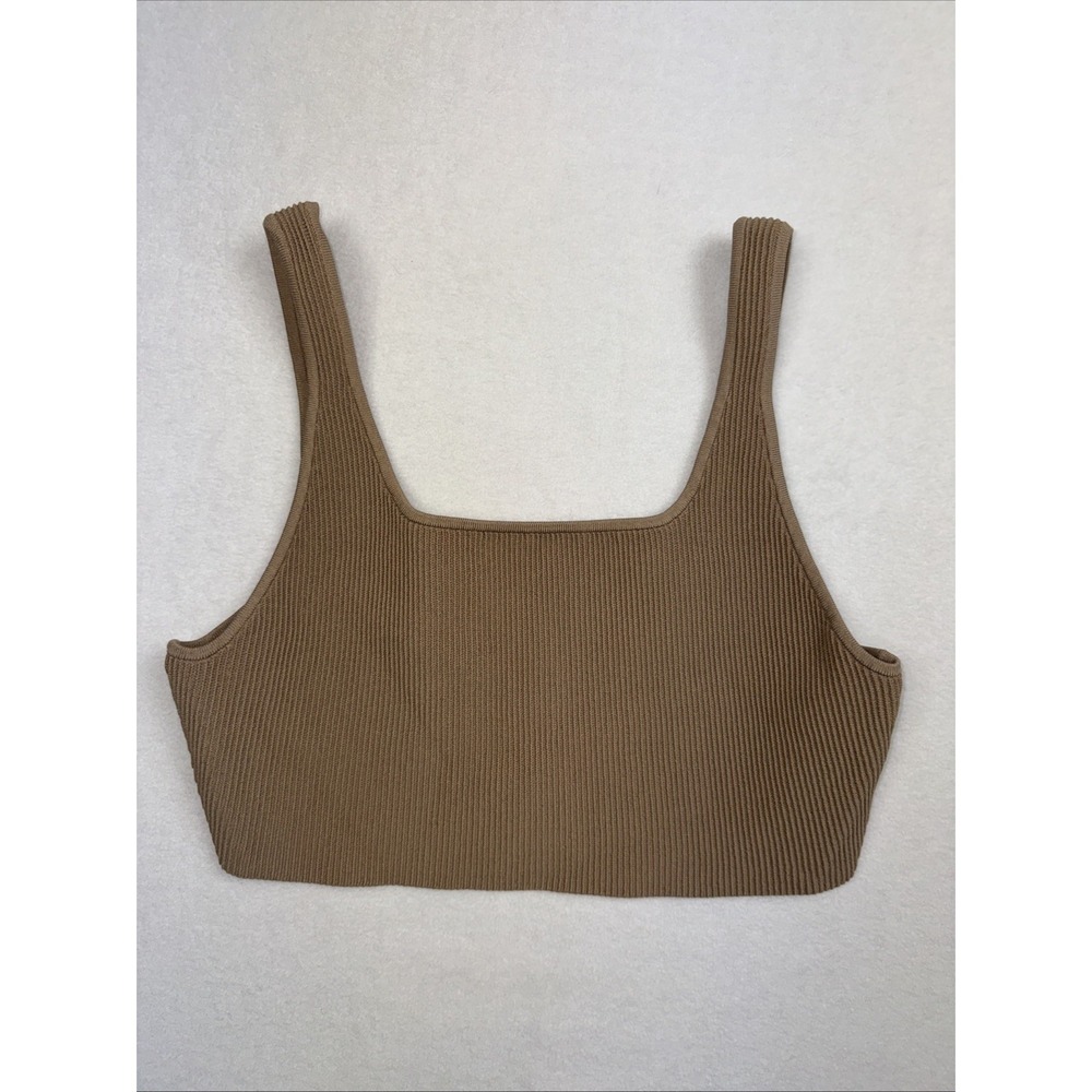 Babaton Sculpt‎ Knit Tank 2XL Aritzia Ribbed Square Neck Crop Top Tan Beige
